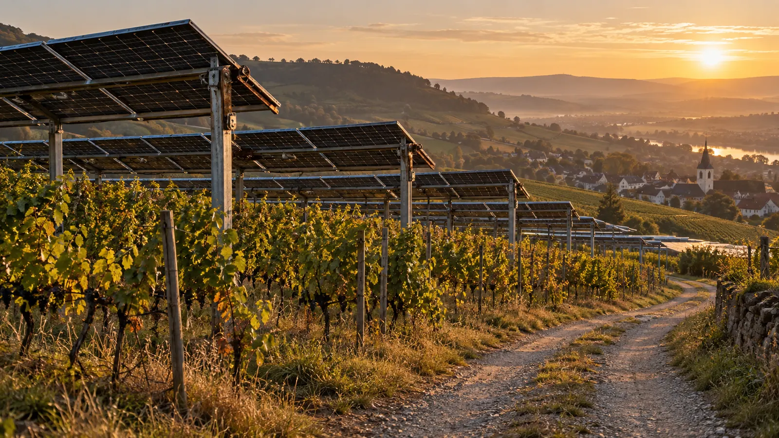 Agri-PV Anlage im Abendlicht